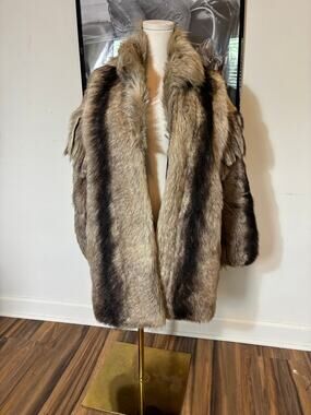 VTG Genuine Nanny Goat Fur Coat Fringe Sleeves Made Hong Kong Size M